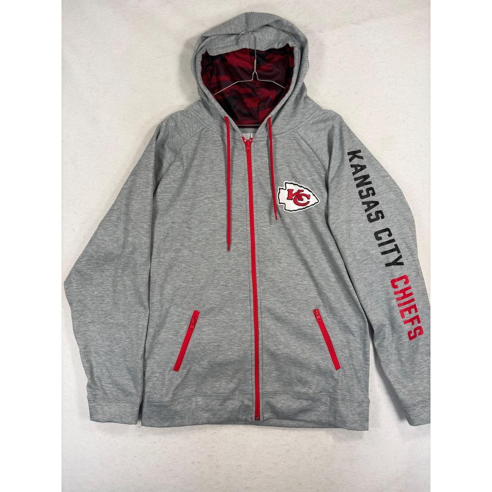 NFL Kansas City Chiefs Zubaz Full Zip Hoodie Grey Red Mens Large RN 137852